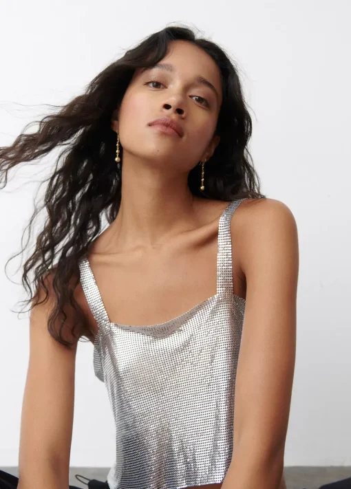 Mujer Brownie Spain Tops-Top Malla Metalica Plata