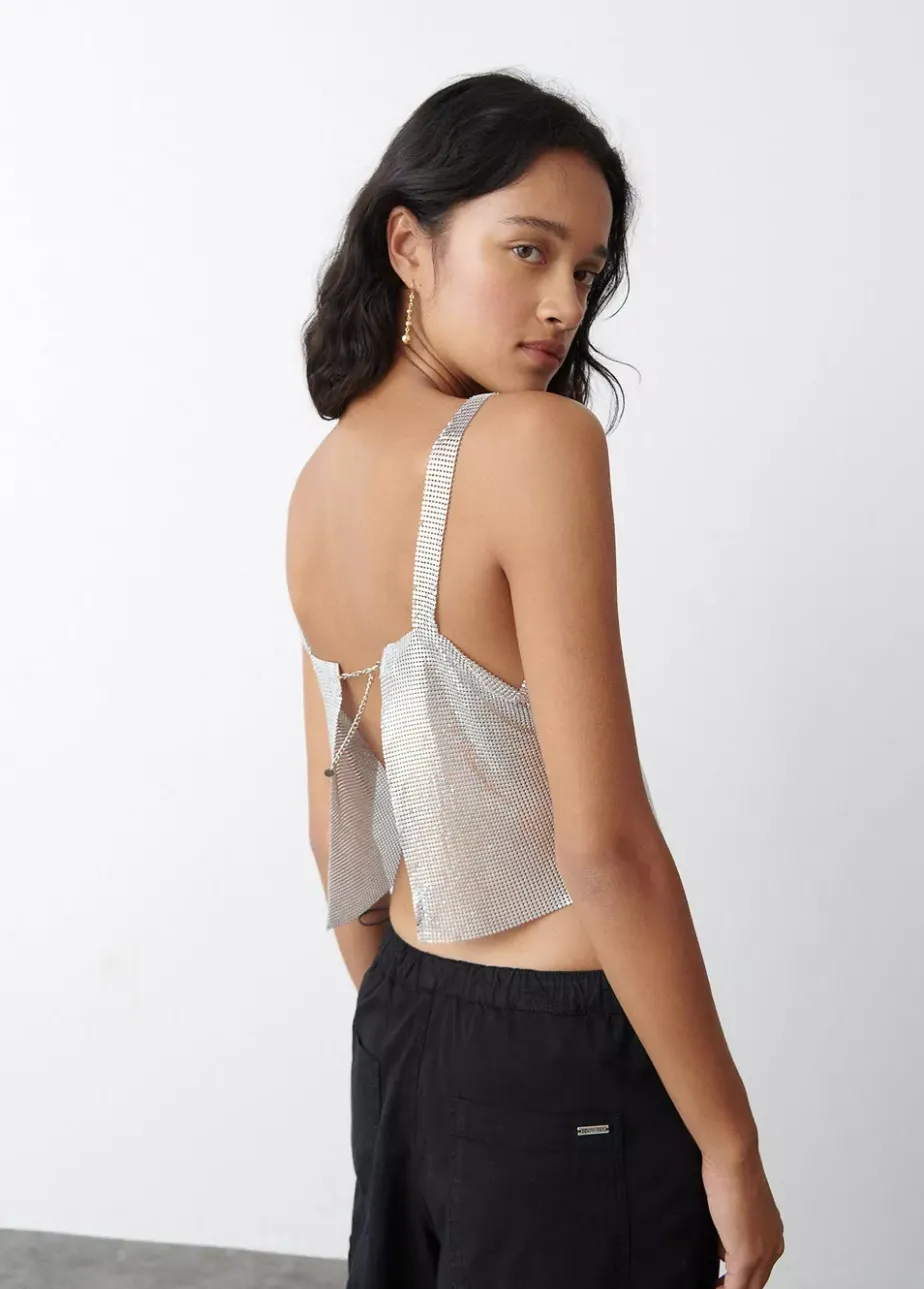 Mujer Brownie Spain Tops-Top Malla Metalica Plata