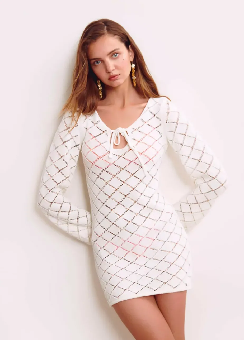 Mujer Brownie Spain Vestidos-Vestido Crochet Corto Manga Larga