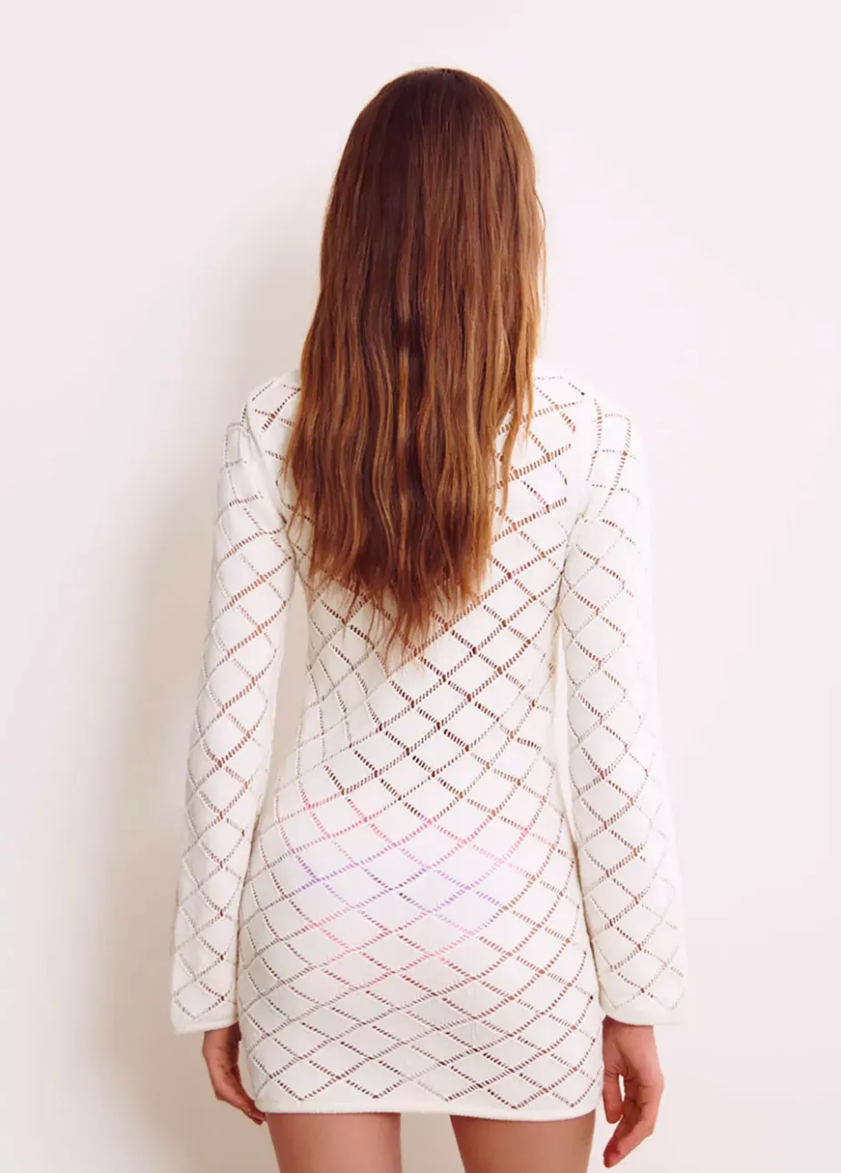 Mujer Brownie Spain Vestidos-Vestido Crochet Corto Manga Larga
