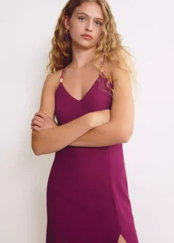 Mujer Brownie Spain Vestidos-Vestido Largo Liso Detalle Abalorios